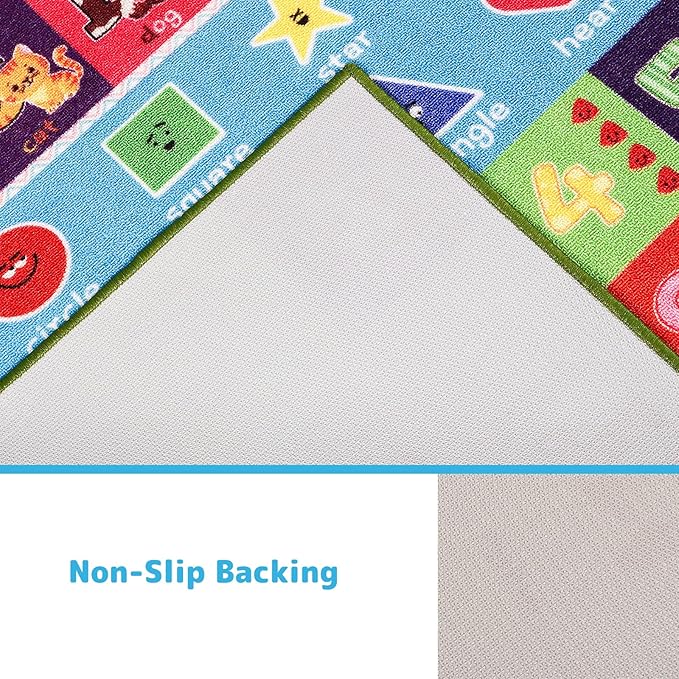 ABC Kids Rug, Kids Carpet for Playroom, Classroom Carpet with Anti-Slip Back, Educational Preschool Rugs with ABC, Numbers, Animals Colors, Shapes, Extra Large Thick (9'8" x 6'5", Style 6)