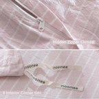 MooMee Striped Duvet Cover Set 100% Washed Cotton Linen Like Textured Breathable Durable Soft Comfy (Heathered Greyish Pink White Wide Stripes, Queen 90"x90")