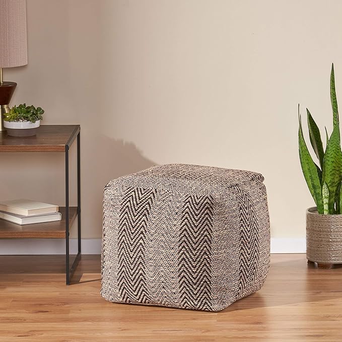 Christopher Knight Home Dora Cube Pouf, Brown, Beige, Yellow