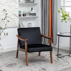Accent Chair with Velvet Upholstery and Solid Wood Frame, Classic Mid-Century Modern Living Room Furniture for Extra Seating, Black