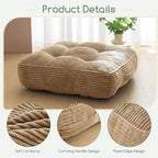 6" Washable Floor Pillow Cushion for Adults, Meditation Cushion Pillow, Large Square Floor Sitting, Removable Tufted Corduroy Cover, for Tatami Living Room or Yoga, 22x22 Inch, 2Pack, Machine Washable