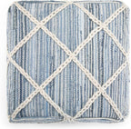 SIMPLIHOME Cowan Square Pouf - 20 inch Wide Handloom Woven Wool and Cotton Ottoman in Blue and Natural, Contemporary Footstool or Extra Seating for Living Room, Bedroom, or Kids Room, Assembled