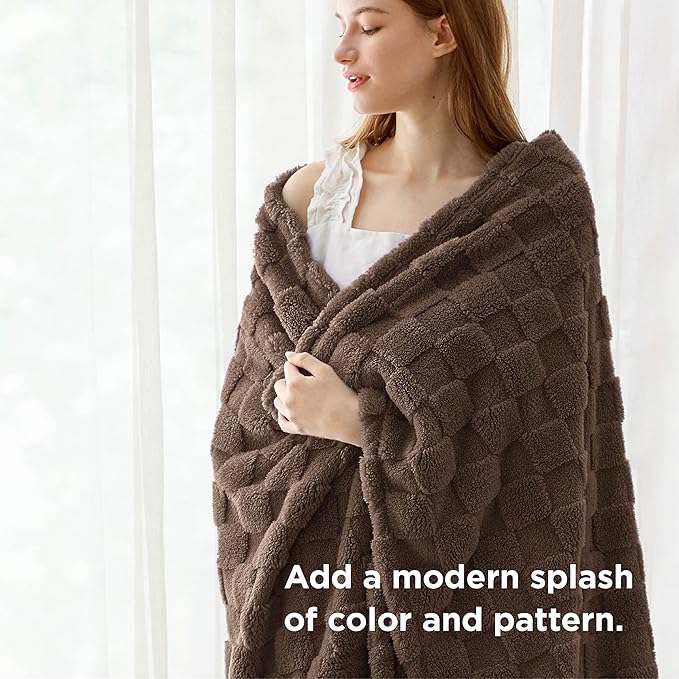 Bedsure GentleSoft Fall Throw Blanket for Couch Brown - Checkered Fleece Blankets Gifts for Women Men Girls, Cute Soft Cozy Throw for Bedroom Home Decor Gifts, 50x60 Inches