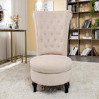 Royal High-Back Velvet Accent Chair for Vanity with Storage and Luxurious Upholstery, Retro Design and Versatile Usage for Living Room, Bedroom, Lounge and Office, Ivory