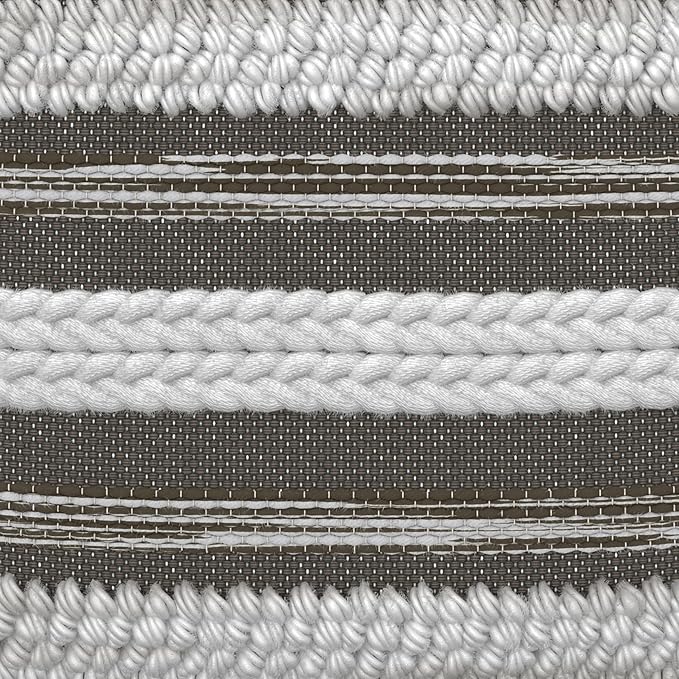 SIMPLIHOME Sommer Boho Square Pouf in Natural/Taupe Grey Handloom Woven Pattern for the Living Room, Bedroom and Kids Room