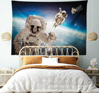 Ambesonne Outer Space Tapestry, Cosmonaut Crew in Universe Astronomy Atmosphere Astral Journey Inspired Image, Fabric Wall Hanging Decor for Bedroom Living Room Dorm, 45" X 30", Beige Blue