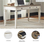 Signature Design by Ashley Realyn Home Office Lift Top Desk, USB Charging, Spring Lift Top, Smooth-gliding Drawer, 60" W x 28" D x 31" H, Chipped White and Brown