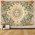 Accnicc Boho Sun and Moon Tapestry Vintage Floral Wall Tapestry for Bedroom Aesthetic Beige Celestial Plant Flower Butterfly Small Tapestries Wall Hanging for Living Room Dorm 48 x 36 Inch