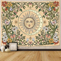 Accnicc Boho Sun and Moon Tapestry Vintage Floral Wall Tapestry for Bedroom Aesthetic Beige Celestial Plant Flower Butterfly Small Tapestries Wall Hanging for Living Room Dorm 60 x 44 Inch