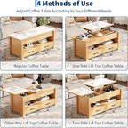 IDEALHOUSE 47.2" Coffee Table with Storage, Multi-Function Lift Top Coffee Table with Wooden Lift Tabletop, 2 Drawers and Hidden Compartment, Central Table for Living Room Home Office, Natural