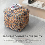 Anji Mountain 100% Handmade & Handcrafted Comfortable Home Décor Pouf Ottoman Footrest for Living Room, Bedroom, Nursery, Kidsroom, Patio Furniture - Tofino Orange