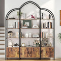 Semoic Arched Bookshelf and Bookcase with 3 Cabinets, Triple Wide 5 Tier Standing Book Shelf, Storage Display Rack Shelves, Industrial Open Bookshelf, Etagere Bookcase, Brown+Black