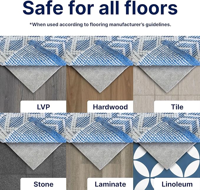 RUGPADUSA - Eco-Plush - 6'x8' - 1/4" Thick - 100% Felt - Premium Cushioned Rug Pad - Available in 3 Thicknesses, Many Custom Sizes