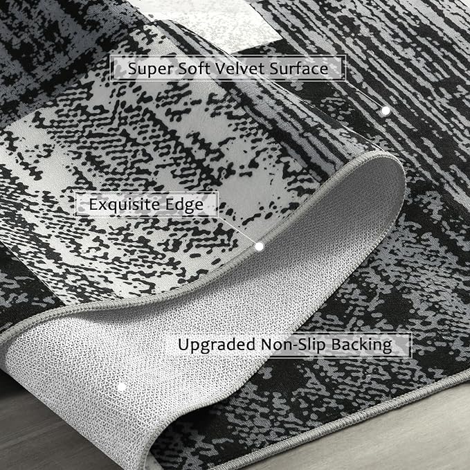 FlyDOIT Modern Geometric Patchwork Area Rug, 2.7x10 Grey Runner Rugs for Living Room, Rockwood Collection Indoor Rugs for Bedroom, Throw Carpet Floor Decor for Entryway Dining Room Office Nursery