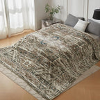 Oversized Vintage Pattern Blanket 120x120 Inches, Giant 10'x10' for Bed, Travel, and Camping, Extra Large Soft Blanket for The Whole Family and Outdoor, Brown