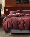 Bedsure Cotton Duvet Cover Queen - 100% Cotton Waffle Weave Maroon Red Duvet Cover Queen Size, GentleSoft™ and Breathable Bedding Set for All Season, 3 Pieces, 90"x90"