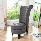 Royal High-Back Velvet Accent Chair for Vanity with Storage and Luxurious Upholstery, Retro Design and Versatile Usage for Livingroom, Bedroom, Lounge and Office, Grey