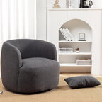 KINWELL 34" Boucle Swivel Barrel Chair with 23" Ottoman Set, Fully Assembled Set of Sherpa Accent Chair and Footrest, Modern Comfy Armchair and Footstool for Living Room and Bedroom, Dark Grey