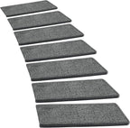 PURE ERA Bullnose Carpet Stair Treads Set Tape Free Non-Slip Indoor Stair Protectors Pet Friendly Rugs Covers Soft Skid Resistant Washable Reusable 9.5" x 30"(14 Pieces,Dark Gray)