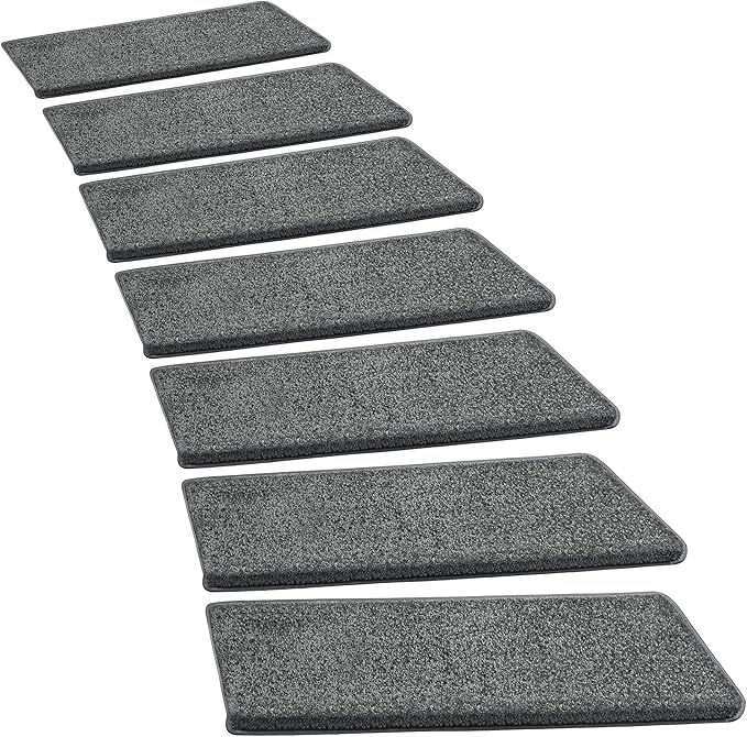 PURE ERA Bullnose Carpet Stair Treads Set Tape Free Non-Slip Indoor Stair Protectors Pet Friendly Rugs Covers Soft Skid Resistant Washable Reusable 9.5" x 30"(7 Pieces,Dark Gray)