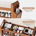 31.5" Bamboo Shoe Rack Bench with Storage, 3-Tier Entryway Bench with Thick Cushion, Flip-Top & Side Baskets, Holds Up to 550 LBS for Hallway, Living Room, Bedroom