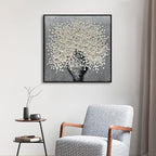 24x24 Inch 100% Hand-Painted White Flowers 3D Abstract Decorative Oil Painting, Hall Wall Decorative Frame Wall Art Ready to Hang