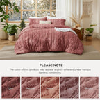Bedsure Tufted Boho Comforter Set King Size - Grayish Pink Boho Bed Set, GentleSoft™ 3 Pieces Farmhouse Shabby Chic Embroidery Bedding, Gifts for Woman, Soft Jacquard King Comforter for All Seasons