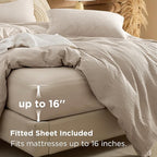Bedsure 100% Cotton Duvet Cover Queen Size with Fitted Sheet - 4 Pieces Linen Color Waffle Weave Bedding Set, GentleSoft™ and Breathable, Includes 1 Duvet Cover 90x90, 1 Fitted Sheet, 2 Pillow Shams