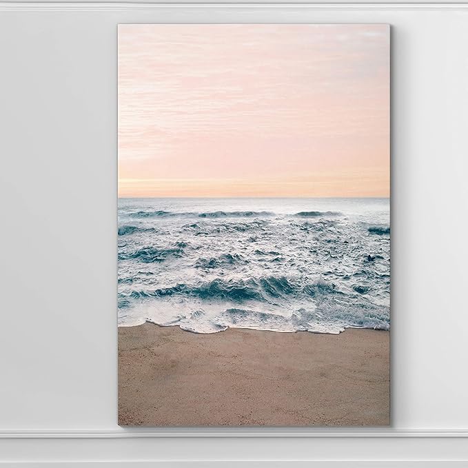 Renditions Gallery Canvas Nature Wall Art Modern Paintings Decorations Sandy Wavy Shore Romantic Scenic Wall Hanging Artwork Prints for Bedroom Living Room Office Kitchen - 32"x48" LT06