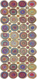 Scalloped Edge Rug, Natural Chindi Cotton and Jute Area Rug, 9x9 Ft Square Beige & Multicolor Hand Woven Kilim Rugs for Living Room, Kitchen, Entryway, Farmhouse