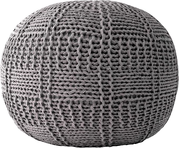 nuLOOM Berlin Casual Knitted Filled Ottoman Pouf 14" x 20" x 20" Grey