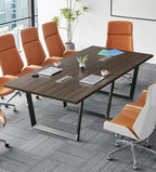 Sturdy Conference Table with Cable Management Grommets Modern Rectangle Office Meeting Table with Wood Tabletop and Metal Frame & Legs- Easy Assembly Boardroom Table (Dark Brown, 8 Foot)