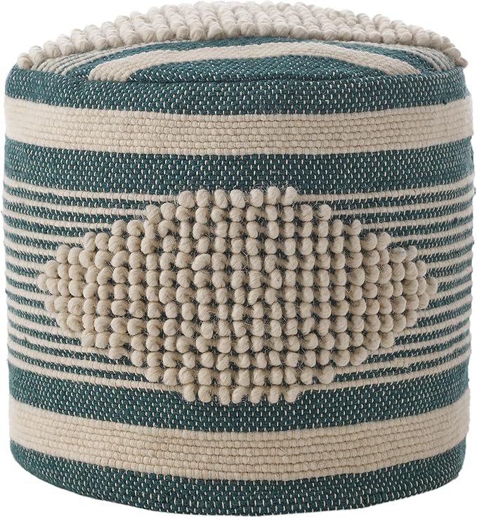 Christopher Knight Home Lucknow Pouf, White + Teal Small