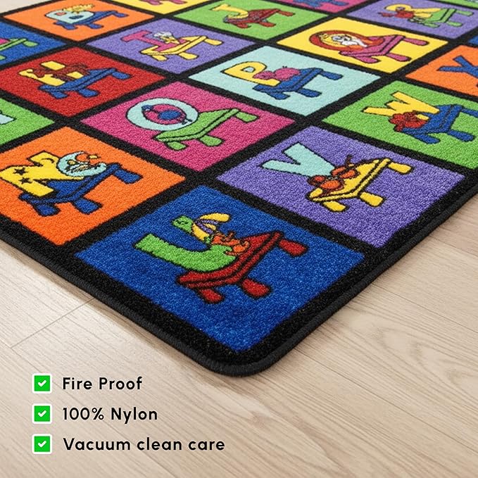 SAFECASTLE Kids Carpet My ABC Place Alphabet Rug 5'4" x 7'8"– Educational ABC Learning Area Rug – Colorful Classroom Rug for Kids, Toddlers, Preschool, Nursery, Playroom, Daycare & Children’s Bedroom