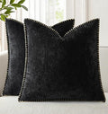 decorUhome Spring Chenille Soft Cozy Throw Pillow Covers 24x24 Set of 2, Modern Farmhouse Boho Velvet Decorative Euro Sham Pillow Cases with Stitched Edge for Couch Sofa Bed Home Decor, Black