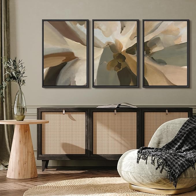 MUDECOR Framed Wall Art Print Set Minimalist Earthy Abstract Floral Illustrations Modern Art Boho Decorative Colorful Chic for Living Room, Bedroom, Office - 16"x24"x3 Black