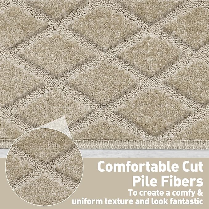 PURE ERA Carpet Stair Treads Tape Free Non Slip Indoor Stair Carpet Stair Protectors Pet-Friendly Non-Slip Skid Resistant Washable Reusable 8" x 30"(14 Pieces,Cream Gray Diamond Trellis)