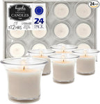 Hyoola Votive Candles - White Votives in Clear Cup - 12 Hour Burn Time Unscented Votive Candles Bulk - Pack of 24 Small Candles in Bulk - Made in Europe