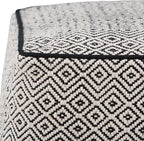 SIMPLIHOME Brynn Square Pouf - 18 inch Wide Handwoven Cotton Ottoman in Patterned Black and Natural, Boho Footstool, Coffee Table or Extra Seating for Living Room or Bedroom, Assembled