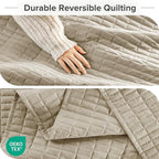 Comfort Spaces Twin Quilt Set Modern Reversible Plaid Coverlet Twin Bedding Set Cozy Quilted Winter Layer, All Season Lightweight Soft Twin Size Quilt, Kienna, Twin/Twin XL Beige 2 Piece