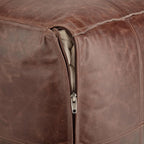 SIMPLIHOME Sheffield Square Pouf - 18 inch Wide Genuine Leather Ottoman in Brown, Boho-Style Footrest, Extra Seating, or Accent Piece for Living Room or Bedroom, Assembled