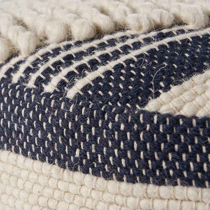Christopher Knight Home Lucknow Handcrafted Cylinder Pouf - White/Denim Blue