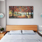 Art 24x48 Inch Hand-Painted Landscape Oil Painting Wall Art Lovers Stroll Along The Park Path Oil Painting Living Room Bedroom Wall Decoration