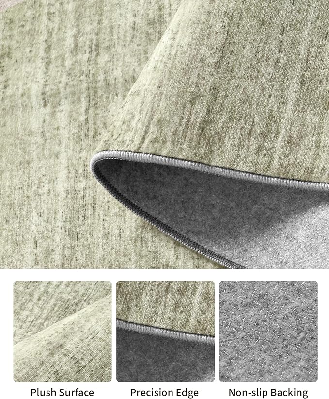 Art&Tuft Washable Rugs 9x12, Low Pile Area Rugs 9x12 Living Room - Non Slip and Stain Resistant Soft Thin Rug for Bedroom, Dining Room, Kitchen, Office, Green
