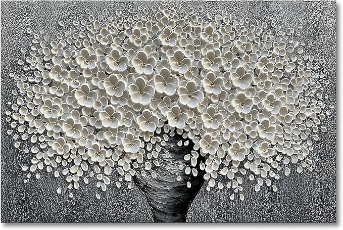 Epicler 30x45 inch Hand-Painted Oil Painting, White Bouquet Oil Painting, Canvas Wall Decoration Painting.