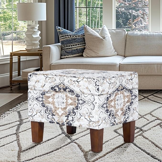 Spatial Order Home Decor | Dinah Collection Modern Storage Ottoman | Ottoman with Storage for Living Room & Bedroom(Antiqued Ebony Cream)