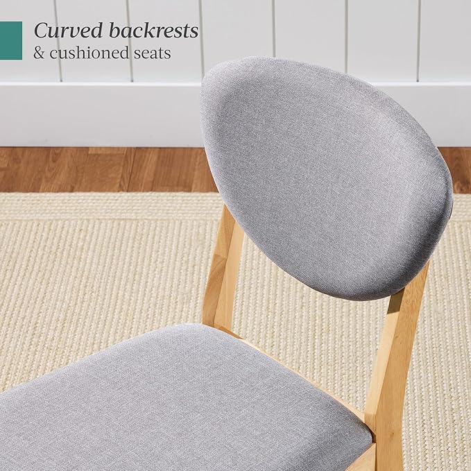 Best Choice Products Dining Chairs Set of 2, Mid-Century Modern Upholstered Wood, Armless w/Seat Cushion, Padded Backrest - Oak/Light Gray
