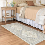 2x5 Rug Runner Washable for Entryway, Soft Bathroom Rugs with Non-Slip Backing,Vintage Low Pile Stair Runner, Small Kitchen Carpet for Hallways, Laundry Room(Beige,2'x5')