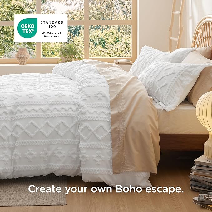 Bedsure Boho Duvet Cover King Size, Soft & Comfortable Elegant Design Boho Bedding for Decoration, Machine Washable Comforter Cover for All Seasons,Includes 1 Duvet Cover & 2 Pillow Shams,Dusty Blue