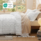 Bedsure Boho Duvet Cover Queen Size, Soft & Comfortable Elegant Design Boho Bedding for Decoration, Machine Washable Comforter Cover for All Seasons,Includes 1 Duvet Cover & 2 Pillow Shams,Navy